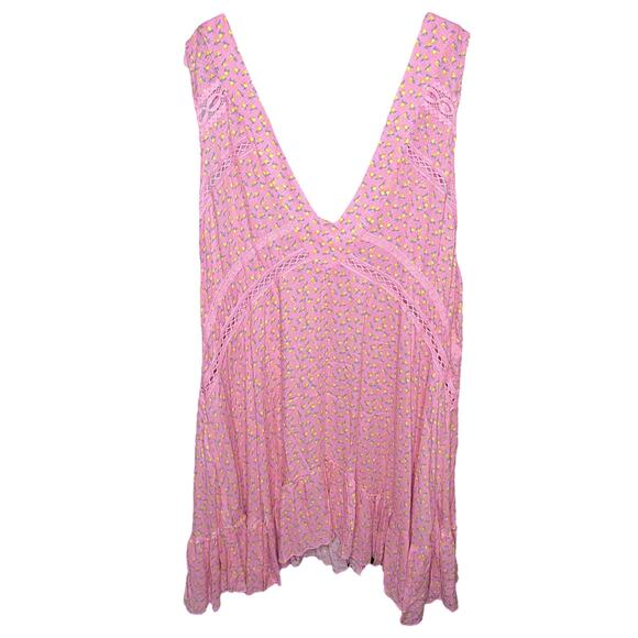 Free People Let It Happen Mini Slip Dress Lemon Combo Size XL - Picture 1 of 5